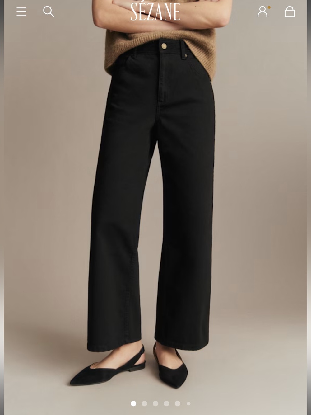 Sezane Black Cropped Wide-Leg Jeans